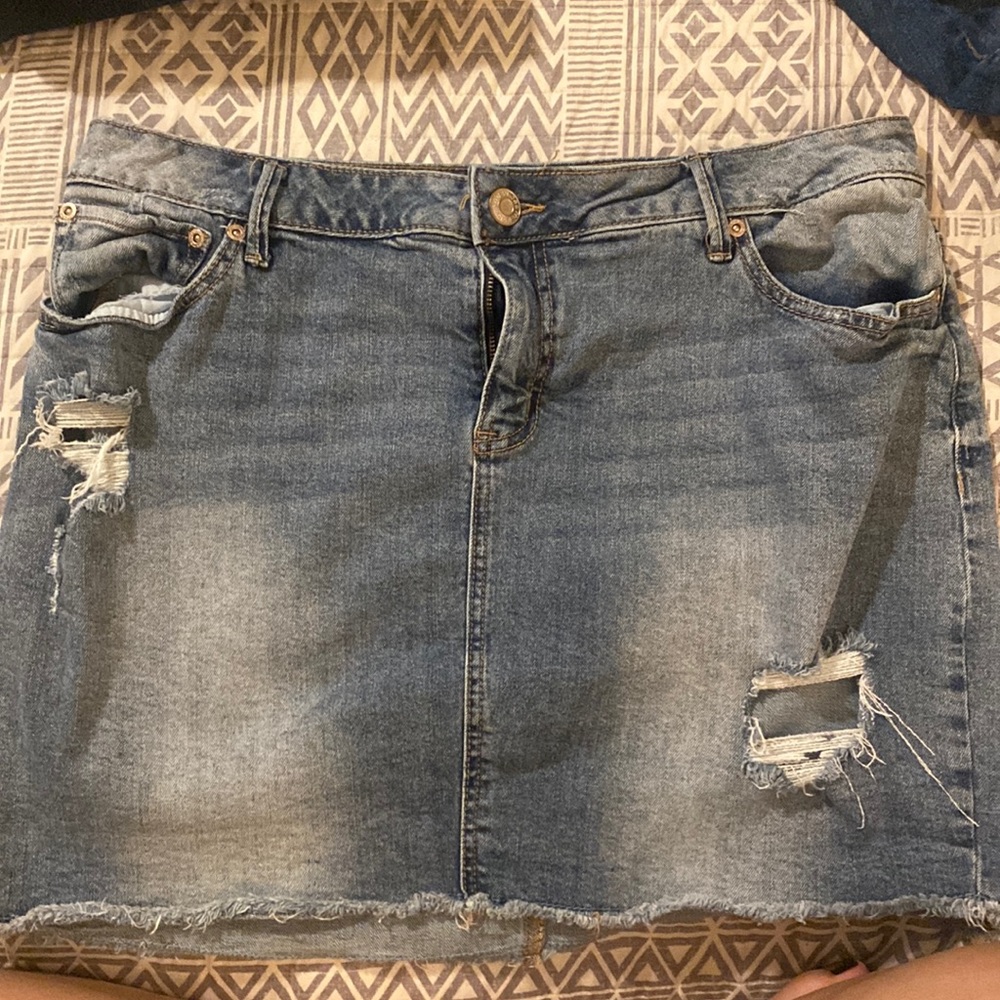 Distressed Denim Skirt